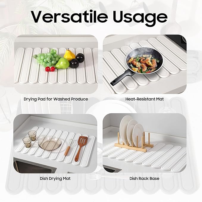 Stone Dish Drying Mat for Kitchen Counter, Quick Dry Stone Mat Kitchen for Dishes Bottles Cups, Large Foldable Diatomaceous Earth Dish Drying Mats Mat