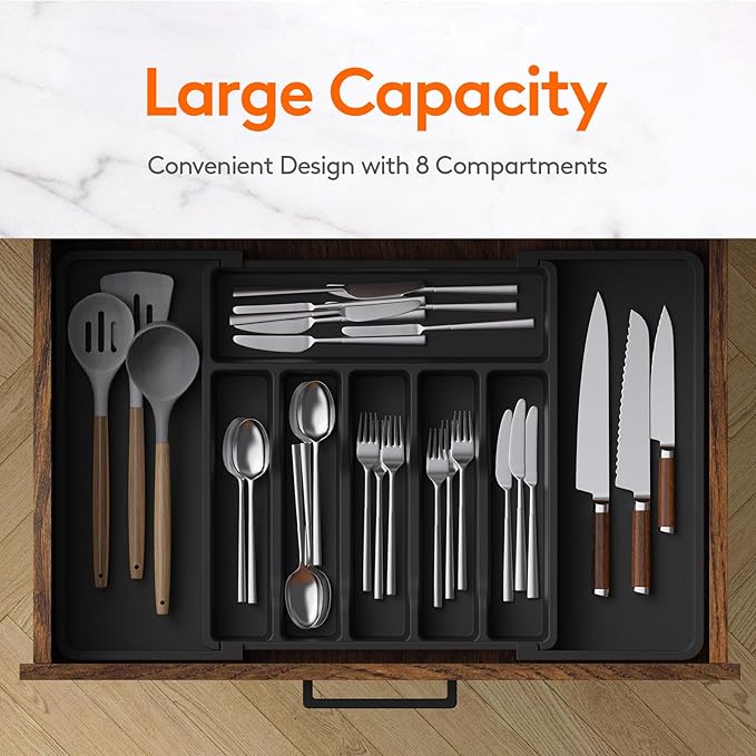 Lifewit Silverware Drawer Organizer, Expandable Utensil Tray for Kitchen, BPA Free Flatware and Cutlery Holder, Adjustable Plastic Storage for Spoons Forks Knives