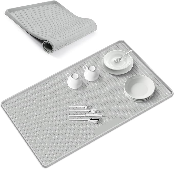24" x 17" Silicone Dish Drying Mat for Kitchen Lanstics Drying Kitchen Mat Versatile Silicone Mat for Dishes Non-Slip Drying Mat Fast Dry Kitchen Counter Drying Mat for Home Coffee Bar Accessories