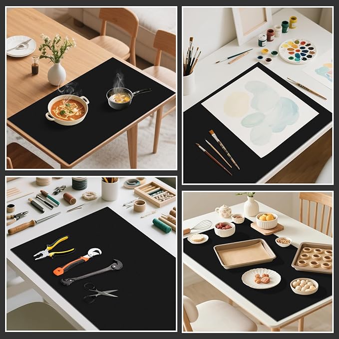 48" x 24" Heat Resistant Mat for Countertop Lanstics Silicone Baking Mat Non-Slip Silicone Mats Multipurpose Countertop Protector Mats Fire Resistant Mat Place Mat for Kitchen Counter (Black)