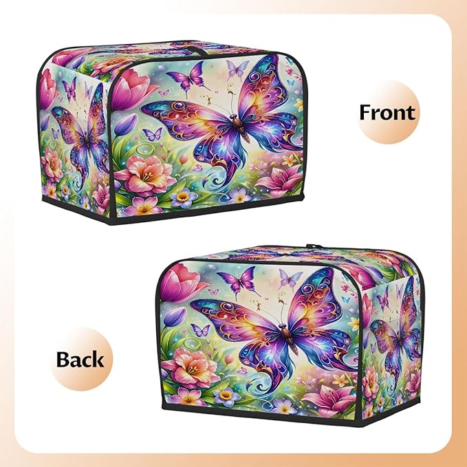 Colorful Flower Butterfly Toaster Cover 2 Slice Dust and Fingerprint Protection Toaster Bread Maker Covers Washable Kitchen Small Appliance Covers for Kitchen Accessories Decor Bakeware Women Gift