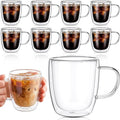 Patelai 8 Pcs 16oz Clear Glass Coffee Mugs Double Walled Coffee Cups Glasses Insulated Latte Mugs with Handle Espresso Clear Cups for Cappuccino Tea, Heat Resistant Glasses