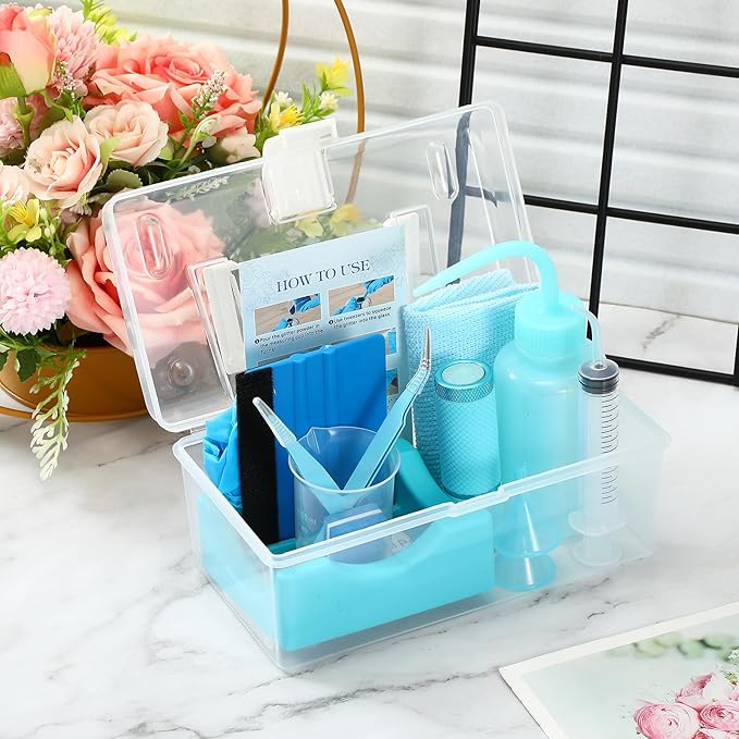 LemonRoad 15 Pcs Snow Globe DIY Tumbler Tool Kit Include Storage Box Squeeze Bottle Funnel Silicone Cup Cradle Measuring Cup Flashlight for Beginner Making Supplies Thanksgiving Day Gifts(Blue)