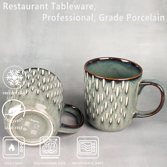 16 Ounces Coffee Mugs, Ceramic Coffee Mugs with Texture Patterns for Man,Woman,Dad,Mom, Modern Coffee Mugs Set of 4 for Latte/Cappuccino/Cocoa, Dishwasher&Microwave Safe