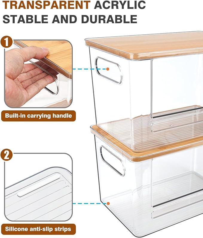 Trash Bag Dispenser 2 Pack, Stackable Acrylic Garbage Bags Dispenser with Bamboo Lid, Extra Large Clear Under Sink Organizer for 13/30/33 Gallon Bags, Kitchen, Cabinet, Laundry Room Storage