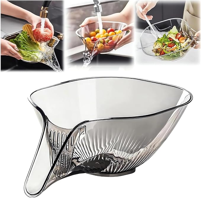 Multi-functional Drain Basket - 2024 New Fruit Cleaning Bowl with Strainer Container, Kitchen Sink Food Catcher Drainer Fruit Rinser Vegetable Washing Filter Bowl over the Sink Colander (2PCS, Grey)