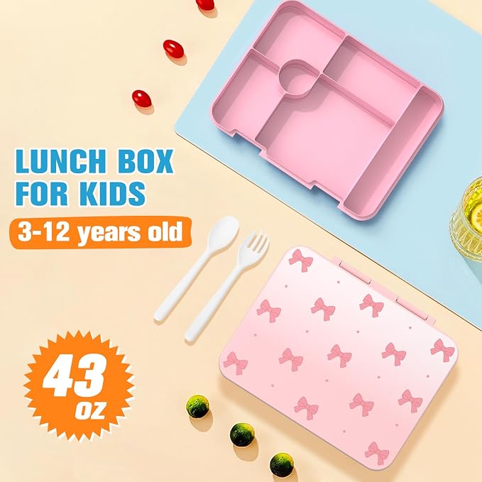DIGOBAY Girls Backpack - Kids Bento Box Set with Insulated Lunch Bag, Cutlery and Pencil Case, 6 Leak-Proof Compartments, Removable Tray for Girls, Teens School Picnic (Pink)