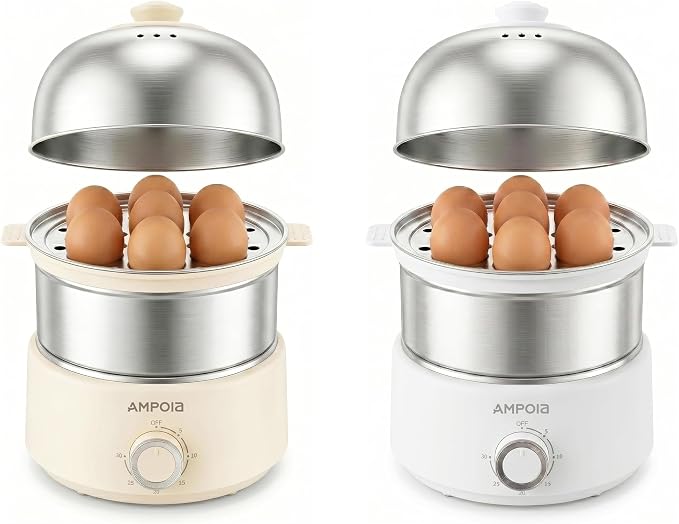 14 Eggs Electric Egg Cooker, 350W Rapid Egg Boiler with 30-Min Timer & Auto Shut-Off, Beige & White