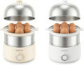 14 Eggs Electric Egg Cooker, 350W Rapid Egg Boiler with 30-Min Timer & Auto Shut-Off, Beige & White