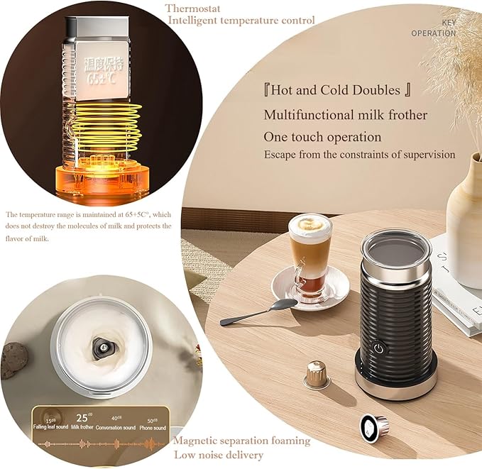 Automatic milk frother,Milk frothing machine,Electric for Hot & Cold Froth, Froth Or Heat Milk，Multifunctional milk frother，Automatic off & Easy Cleaning, Silent Operation (Black)