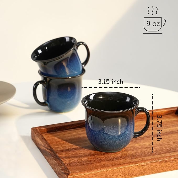 9oz Coffee Mugs Set of 6, Large Ceramic Mug with Handle, Unique Glaze Coffee Cups for Latte, Cappuccino & Hot Cocoa, Dishwasher & Microwave Safe