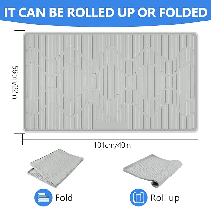 40" x 22" Silicone Dish Drying Mat for Kitchen Lanstics Drying Kitchen Mat Versatile Silicone Mat for Dishes Non-Slip Drying Mat Fast Dry Kitchen Counter Drying Mat for Home Coffee Bar Accessories