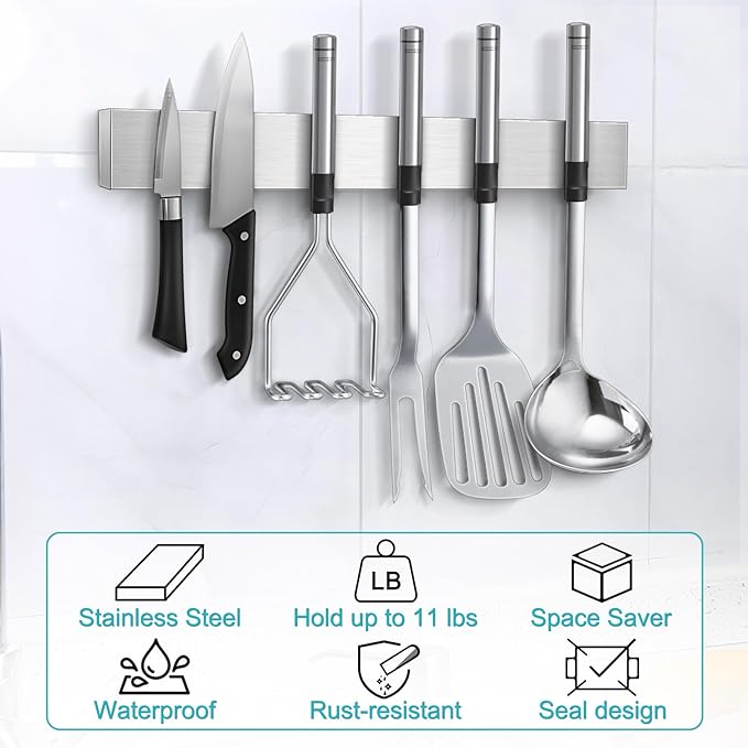 18 inch Magnetic Knife Bar Heavy Duty Kitchen Knife Magnet Holder and Wall Mount Tool Strip, Extra Strong Magnetic Strips for Wall to Organize Chef Knives in Kitchen or RV Essentials