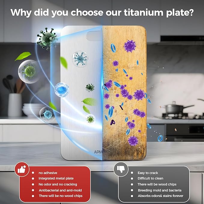 Titanium Cutting Boards for Kitchen, 100% Pure Titanium Cutting Boards Double Sided Non Toxic Cutting Board, Hygiene Durable Dishwasher Safe 10.5”×6.5”