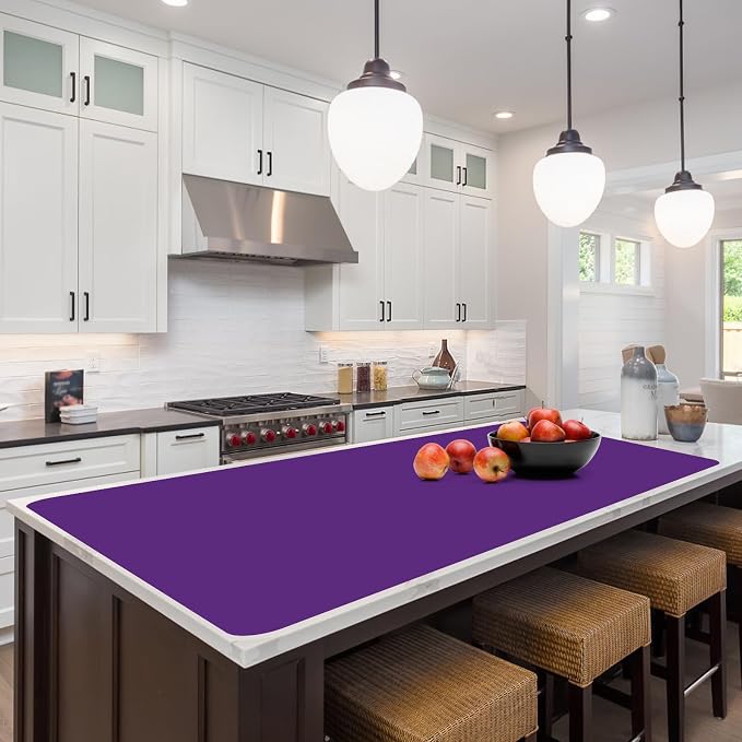 Quality Silicone Table Mat 47x24 Inch - High Heat Resistant (Lab Tested 482°F), Non-Slip Oil-Resistant Surface for Baking & DIY | Waterproof & Easy Clean (Purple)