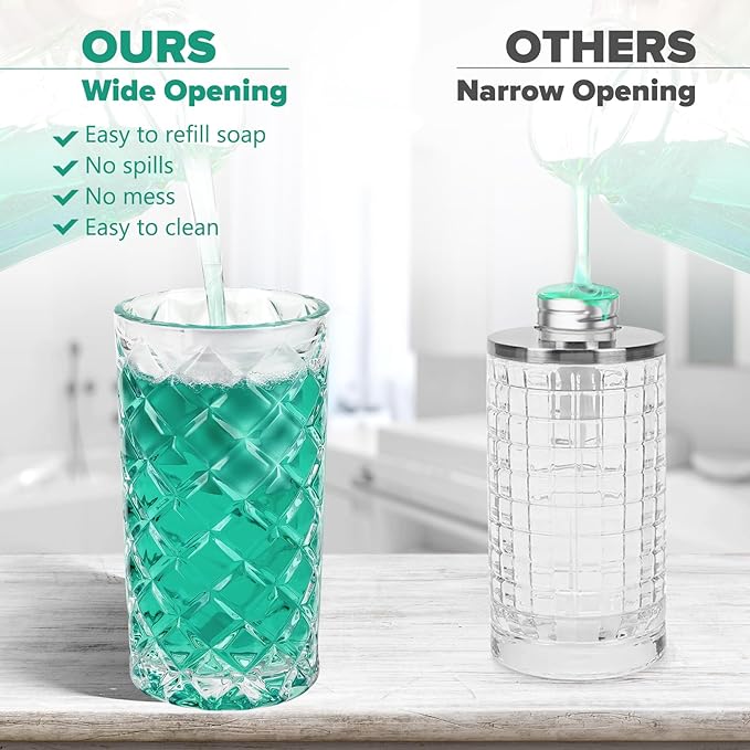 Automatic Soap Dispenser Liquid for Kitchen: 11 OZ Glass Touchless Clear Auto Soap Dispenser for Bathroom - Hand Dish Lotion Home Countertop Kids - Family Couple