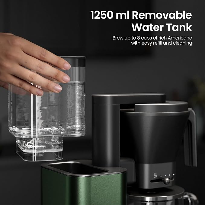 Kismile SCA-Certified 8 Cup Drip Coffee Maker, Pour Over Coffee Machine with 3s Instant Heat 197–205℉, Adjustable Flow Control, Removable Water Tank, Deep Cold Brew & 40 Min Keep Warm (Olive Green)