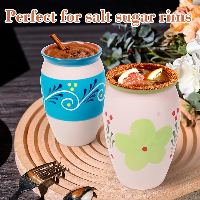 FirstGift 6-Pack Cantaritos de Barro Mexicanos – 12 oz Handmade Clay Cups for Margaritas, Taco Tuesday, Mexican Fiesta (Dishwasher & Microwave Safe)