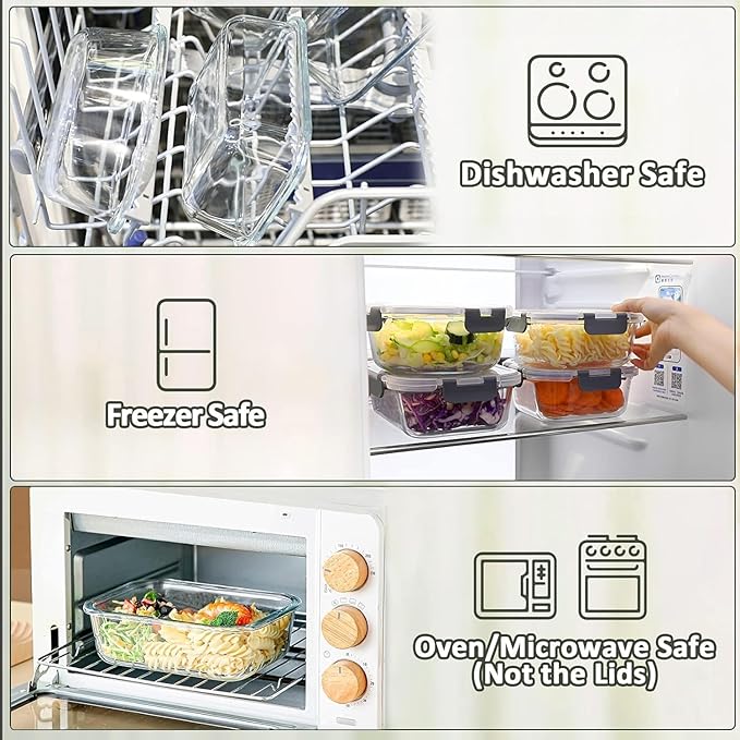 5-Pack 36 oz Glass Meal Prep Containers with Leak Proof Locking Lids, Glass Lunch Containers, Food Prep Lunch Box, Bento Box for Microwave, Oven, Freezer, Dishwasher Safe(2 Compartments)