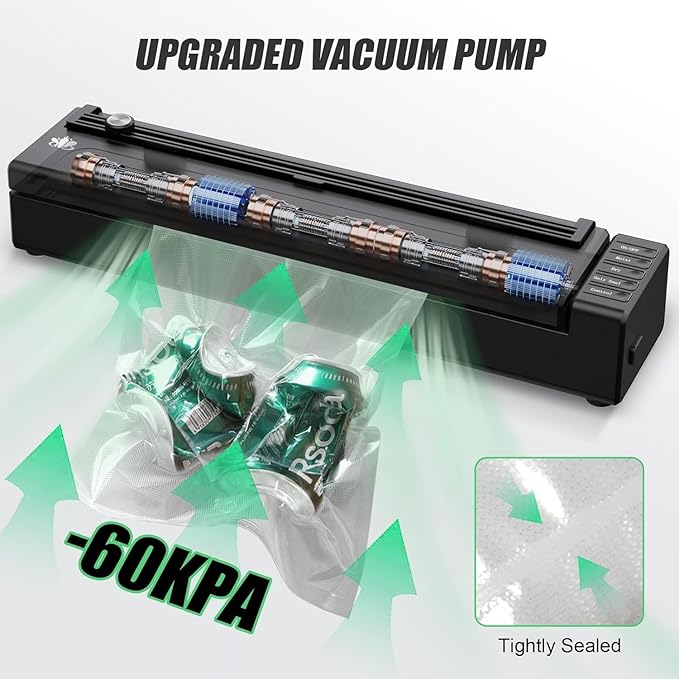 Cordless Vacuum Sealer Machine, Rechargeable Vacuum Sealer for Dry/Moist Food, Build in Cutter and Bag Storage, With External Suction Hose for Food Cans