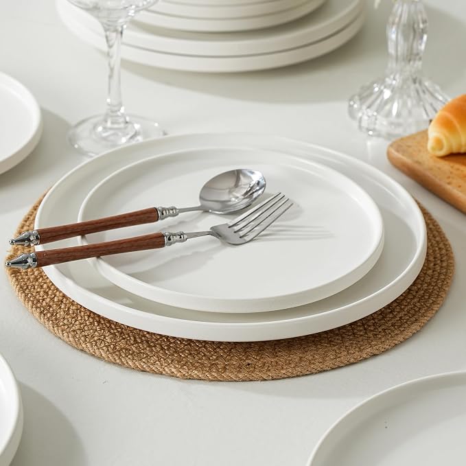 8 Inch Plates, Matte White, Set of 4 | Matte Glaze Stoneware, Microwave Safe, Dishwasher Safe, For Salads & Desserts