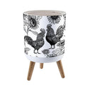 Trash Can with Lid Intricate Rooster Sunflower Black White Press Top Round Small Garbage Bin with Wooden Legs Waste Basket for Kitchen Bedroom Nursery 7L/1.8 Gallon
