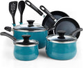 Cook N Home Professional Pots and Pans Nonstick Cookware Set, Belly Shape Kitchen Cooking Set with Frying Pans and Saucepans, Induction Compatible, 10-Piece, Turquoise