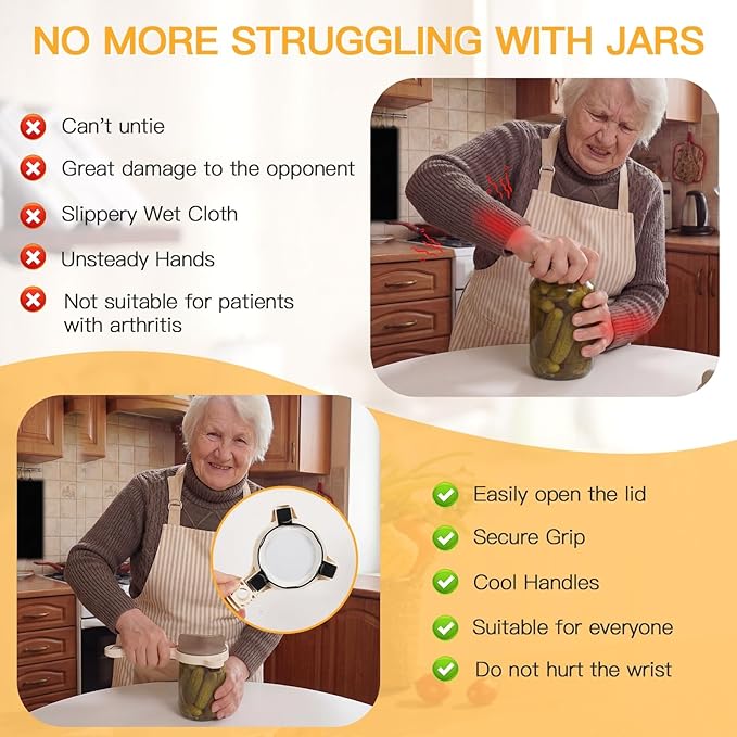 4-in-1 Multi-Functional Jar and Bottle Opener, Adjustable Stainless Steel Lid Remover for Weak Hands & Seniors, Fits Kitchen Jars, Bottles, Cans (Beige)