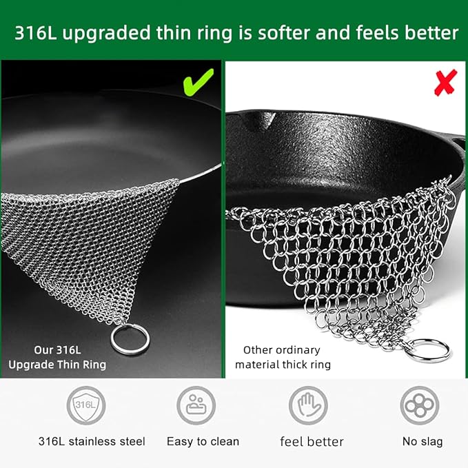 Cast Iron Cleaner & Chainmail Skillet Scrubber - 40''x40'' 3.8mm Small Ring, 316L Stainless Steel Interlocking Mesh Sheet, Flexible Chainmail Panel, Fine Linked Ring Fabric, Woven Ring Net