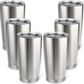 20oz Stainless Steel Tumbler Bulk with Lid, Travel Mug - Double Wall Vacuum Powder Coated Cup - Stainless steel, 6 Pack