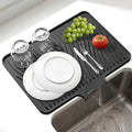 Silicone Dish Drying Mat for Kitchen Counter, Non-Slip Drain Pad with Built-in Drain, Heat Resistant Dish Drying Pad, Multi-Use Drying Mat, Dishwasher Safe & Hangable, Black, 19.7" x 15"