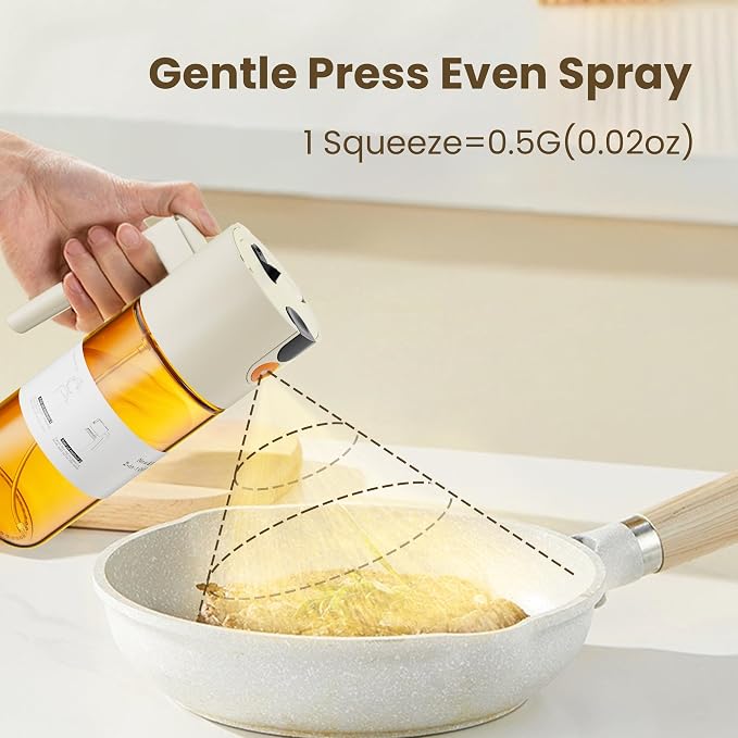 LAKUMIQI 2 in 1 Oil Sprayer for Cooking, 17oz Light-Blocking Glass Spray Bottle with Stickers, Oil Dispenser for Salad, Air Fryer & BBQ