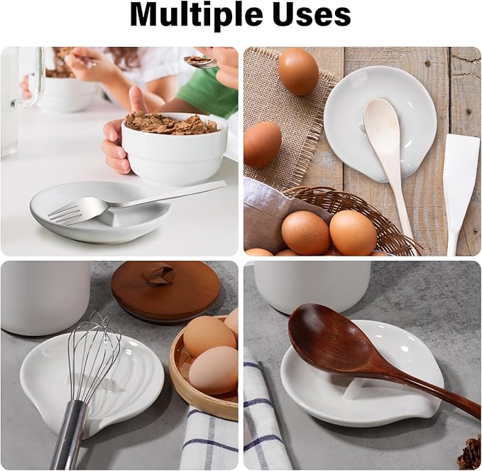 Egg Cracker Spoon Holder, Spoon Rest for Kitchen, Ceramic Spoon Holder for Stove Top, Cooking Spoon Holder,Heat Resistant Utensil Rest for Countertop, Dishwasher Safe, 3 pack
