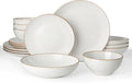 Famiware Jupiter 16-Piece Stoneware Dinnerware Set for 4 - Includes Pasta Bowl & Dinner Plate, Handcrafted Dishes with Speckles & Embossed Swirls, Chip & Scratch Resistant, Daily & Formal Use, White