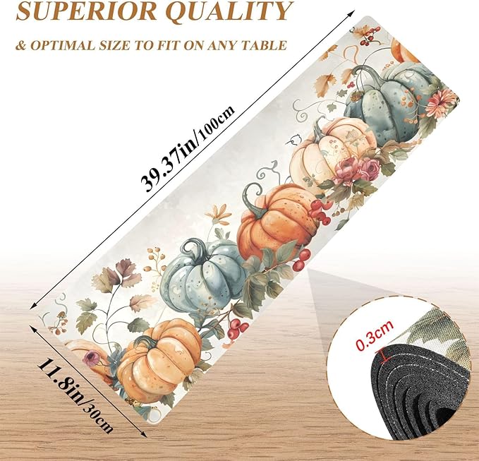 Thanksgiving Pumpkins Trivet Table Runner 40 Inches Long Fall Autumn Leaves Trivet for Hot Pots and Pans/Hot Dishes,Table Protector Heat Up to 230F, Decorative Hot Plates Mat for Kitchen Countertop