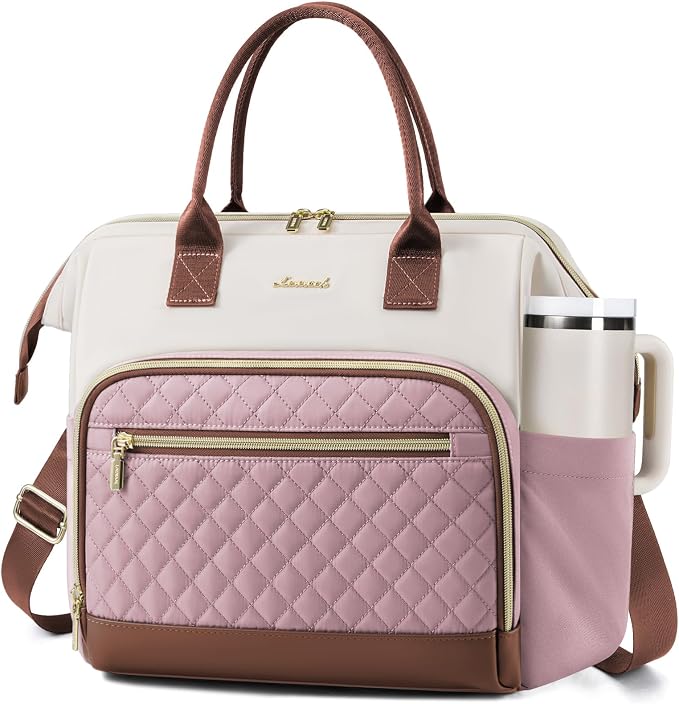 LOVEVOOK Lunch Bag Women, Insulated Adult Lunch Box for Women Work, Wide Opening Leakproof Cooler Tote Bag for Office Campus Picnic Beach with Shoulder Strap, Loncheras Para Mujer with Cup Holder