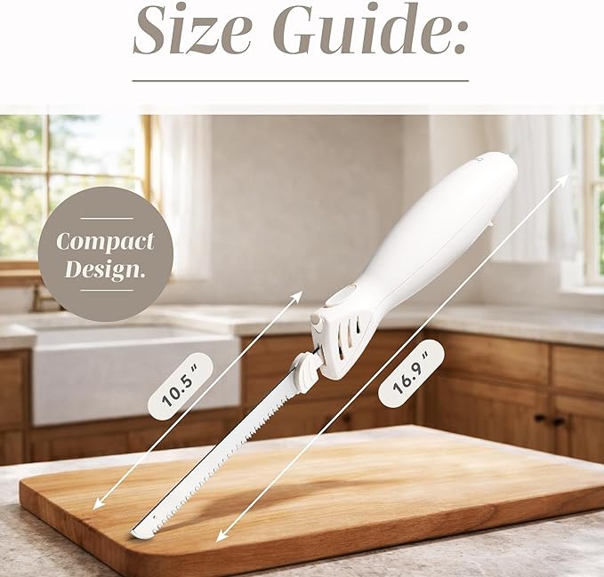 COOK WITH COLOR Electric Knife, 100W Power, Dual Stainless Steel Blades for Precise Cutting, Ergonomic Handle, Low Noise and Vibration, Ideal for Bread, Meat, and Vegetables, Cream
