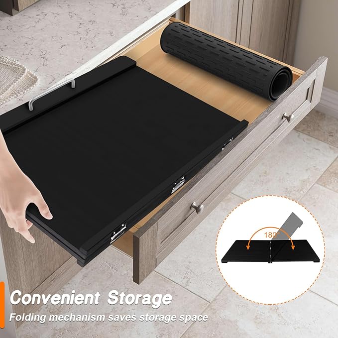Stove Top Covers with Silicone Mat for Electric Stove,Stove Top Covers for Gas Burners,Folding Noodle Board Stove Cover,RV Stove Top Cover,Over Sink Cutting Board(29.5×22inch)(Mat 28×20inch) Set-Black