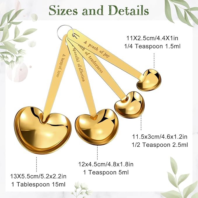 Umigy 50 Set Heart Shaped Measuring Spoon Tea Spoons Wedding Baby Shower Favors for Guests Set Heart Shape Drawstring Organza Bag Gift Tag Rope for Wedding Bridal Shower Souvenir (Gold)