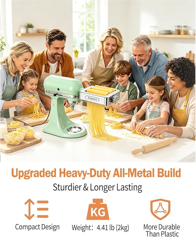 All Metal 3 In 1 Pasta Attachment for Kitchenaid Stand Mixer, Heavy Duty Pasta Maker Machine with Roller & Cutter Set, Noodle Accessories for Fresh Homemade Pasta, Spaghetti & Fettuccine