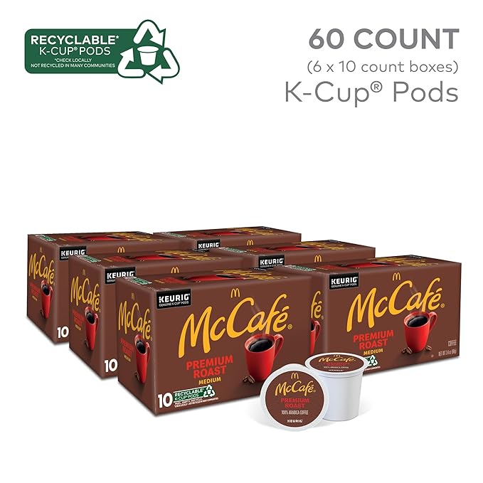 McCafe Premium Roast Coffee, Single Serve Keurig K-Cup Pods, Medium Roast, 60 Count, (6 Packs of 10)