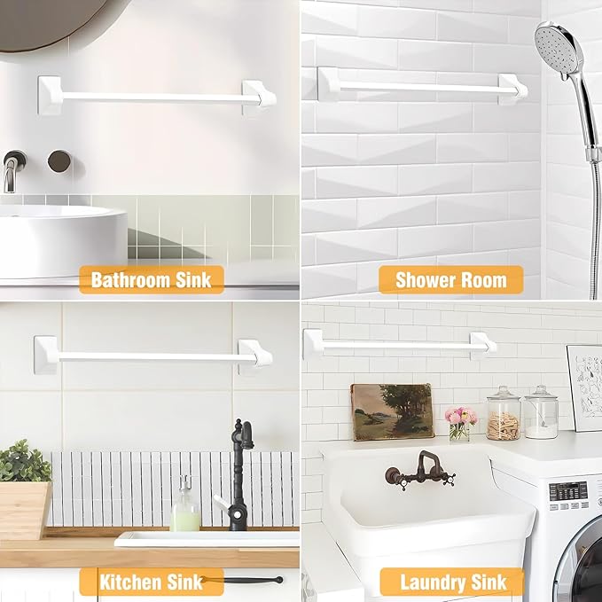 24 Inch Replacement Towel Bar for Ceramic Holder - Cut to Fit Any Size, Spring Loaded Adjustable Plastic Towel Rod for Porcelain Holders, No Demolition Installation, Rental & Vintage Bathroom Friendly