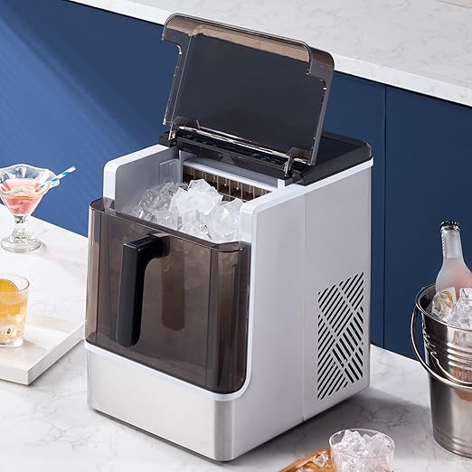 VEVOR Countertop Ice Maker, 32 Cubes Ready in 15 Mins, 46lbs in 24Hrs, Self-Cleaning Portable Ice Maker with Convenient Ice Transfer, Ice Machine with 2 Sizes Ice Cube for Home Kitchen Office Party