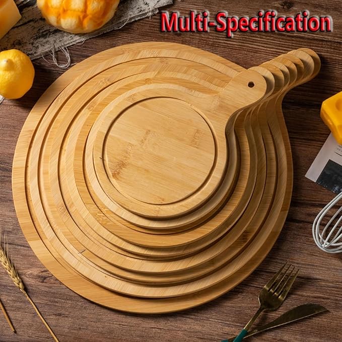 6 Pack Pizza Board Set – Premium Wooden Pizza Plates for Serving & Cutting, Round Bamboo Pizza Plate with Handle, Durable & Lightweight for Home & Restaurant (Up to 13 Inches),8inch