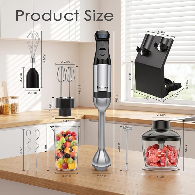 8-in-1 Hand Blender 1200W 5-Speed, Immersion Stick Blender Set | with Meat Grinder Dough Hooks Whisk Mixing Cup Storage Rack, for Smoothie Soup Puree Food Dough