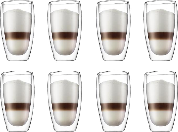 Bodum 15oz Pavina Double Wall High-Heat Borosilicate Glass, Set of 2, Clear (Pack of 4)