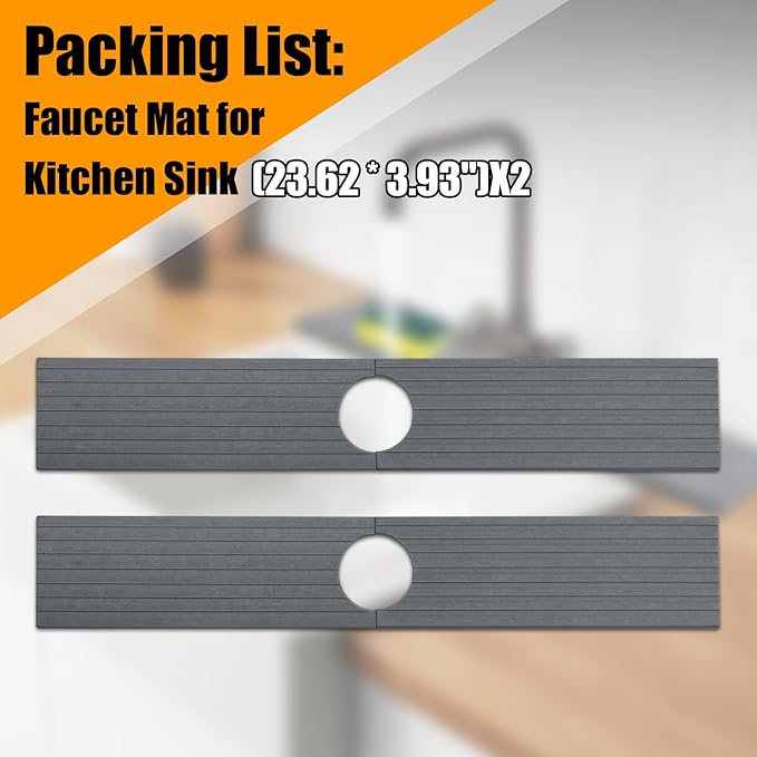 2 Pack Faucet Mat for Kitchen Sink, Diatomaceous Stone Mat, 23.6x4 Inch, Dark Grey, Quick Drying Splash Guard & Drip Catcher for Faucet Bathroom Counter