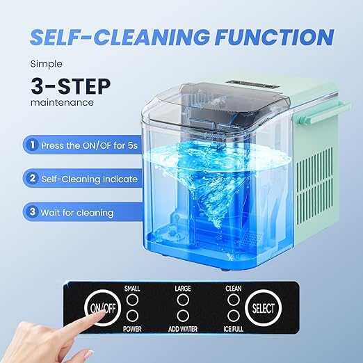 NEWBULIG Ice Makers Countertop with Handle, Portable Ice Machine, 9 Bullet Cubes in 6 Mins, 26lbs in 24Hrs, Auto-Cleaning, with Basket and Scoop, for Home, Kitchen, RV, Camping,Green