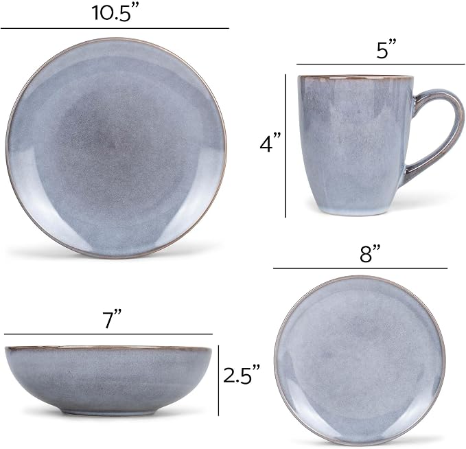 Elanze Designs Reactive Glaze Stone Ceramic Plates Bowls Mugs Classic Dinnerware 16 Piece Set - Service for 4, Grey