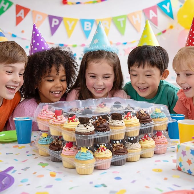 WIKDAY (24 Count x 15 Sets Plastic Cupcake Containers with Liners, Clear Cupcake Holder with Lids, Disposable Cupcake Carrier for Bakery, Cupcake Storage Box for Parties, Bake Sale Packaging